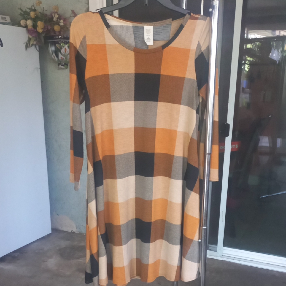 Plaid Long Sleeve Dress in Orange and Black